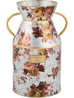 NEW Mackenzie Childs Wild Rose Galvanized Large Milk Can Vase In Original Box